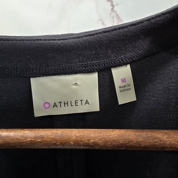 Athleta Dress Women Medium Black Ponte Celebration Zip V Neck Long Sleeve Mini - Picture 3 of 15
